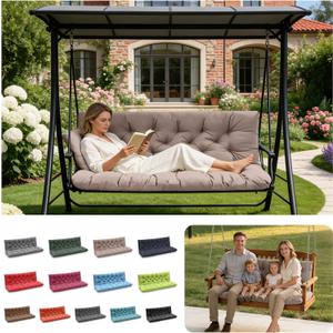 Porch Swing Cushions, Outdoor Swing Replacement Cushions 3 Seater with Backrest, Waterproof Bench Cushion with Ties,for Patio,Porch, Garden,Backyard (Khaki 60 * 40 in)