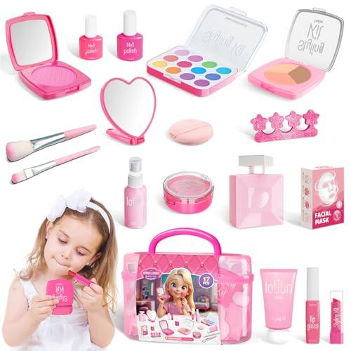Kids Fake Makeup Kit Play Set with Storage Box, Toddler Pretend Makeup Toys for Girls, Birthday Gifts for 3 4 5 6 7 8 9 10 11 12 Years Old Kid (No Contain Real Cosmetics)