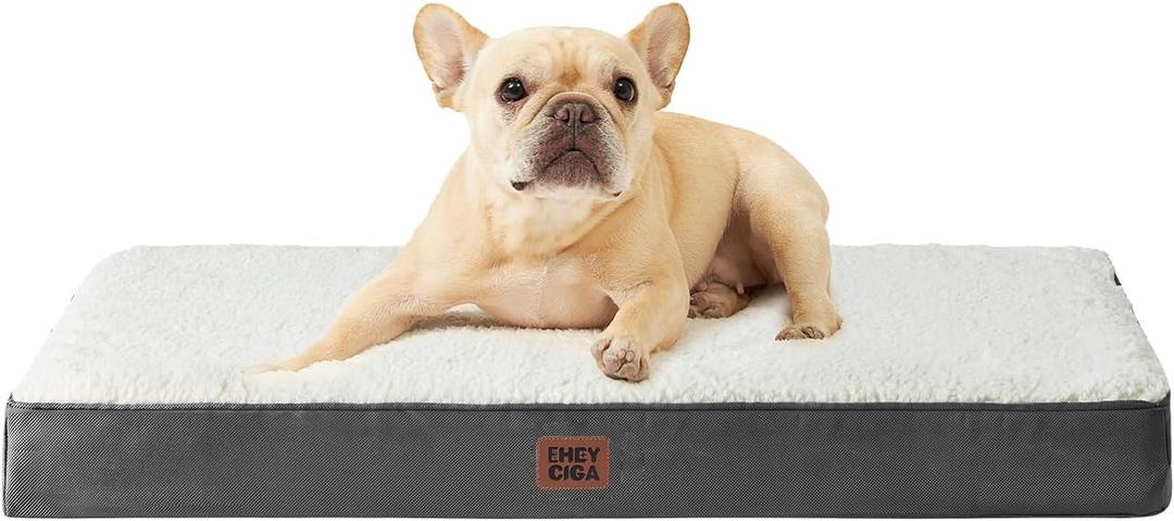 EHEYCIGA Orthopedic Dog Beds, Egg Crate Dog Bed Pet Mat with Washable Removable Cover, All Size Dogs (30.0"L x 20.0"W x 3.5"Th, Beige)