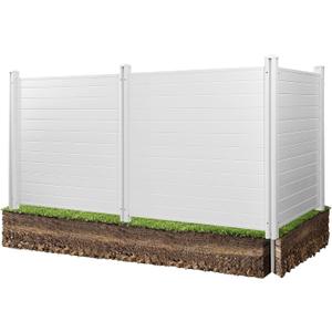 VEVOR Outdoor Privacy Screen, 50in H x 50in W Air Conditioner Fence, 3-Panel Pool Equipment Enclosure, Horizontal PVC Privacy Fence with 27.5 in Ground Stakes, No Dig Trash Can Fence for A/C Units
