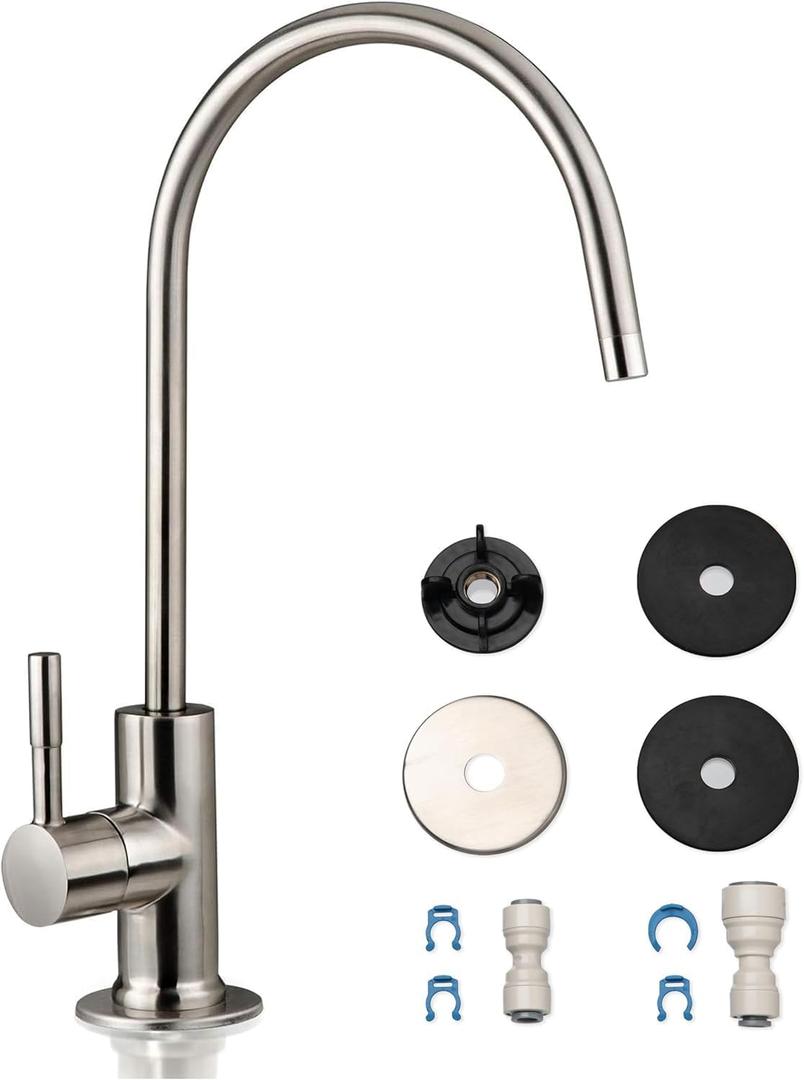 iSpring GA1-BN Drinking Water RO Faucet for Kitchen Sink, Heavy-Duty Lead-Free Reverse Osmosis Faucet for RO Water Filtration System, Non-Air Gap 100% Stainless Steel RO Faucet, Brushed Nickel Finish