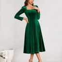 BeryLove Women Velvet Dress Cocktail Party Evening Dresses Long Sleeve Wedding Guest Formal Dresses (Green, L)
