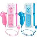 ZeroStory 2 Packs Wireless Controller and Nunchuck for Wii and Wii U Console, Gamepad with Silicone Case and Wrist Strap (Pink and Blue)