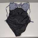 Tempt Me Women Black Plaid Sexy Cutout One Piece Swimsuits Tummy Control High Waisted Halter Front Tie Knot Bathing Suit M