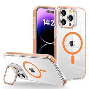 WOGROO for iPhone 12 Pro Case, Magnetic Kickstand Case for Women, Clear Orange