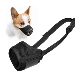 LUCKYPAW Dog Muzzle Anti Biting Barking and Chewing with Comfortable Mesh Soft Fabric and Adjustable Strap, Black, Small