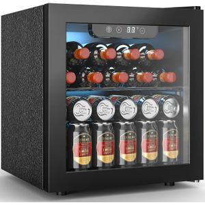 Wine Fridge Freestanding Counter-top 12 Bottles, 50 Cans Wine Cellar Drink Cooler for Soda, Canned Beer, Adjustable Digital Temperature Control for Home Dorm Office, Black