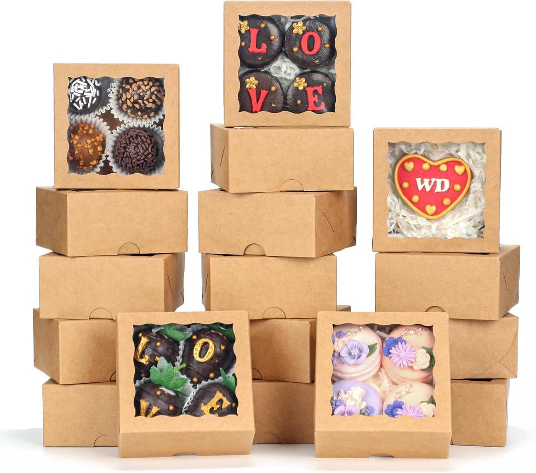 40 Pack Bakery Boxes 4x4x2 Inches Cookies Boxes Mini Bundt Cake Boxes Pie Boxes Cinnamon Roll Treat Boxes Chocolate Truffle Boxes Party Wedding Favor (Brown)