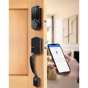 DESLOC B200 Keyless Entry Door Lock with Handle Set, Smart Locks for Front Door, Deadbolt Smart Lock, Front Door Locks Set, Electronic keypad Deadbolt with Handle, 12 Months Battery, IP54 (Black)