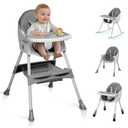 Ktaxon Baby High Chair, 6-in-1 Portable Feeding Rocking Seat with Adjustable Backrest, Removable Tray and 5-Point Safety Harness, Travel Folding Highchair for Toddlers & Babies, Grey
