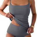 Eomenie Women's Swimsuit Tankini Tummy Control Bathing Suits Two Piece Full Coverage Slim Swim Suits with High Waisted Bottom L