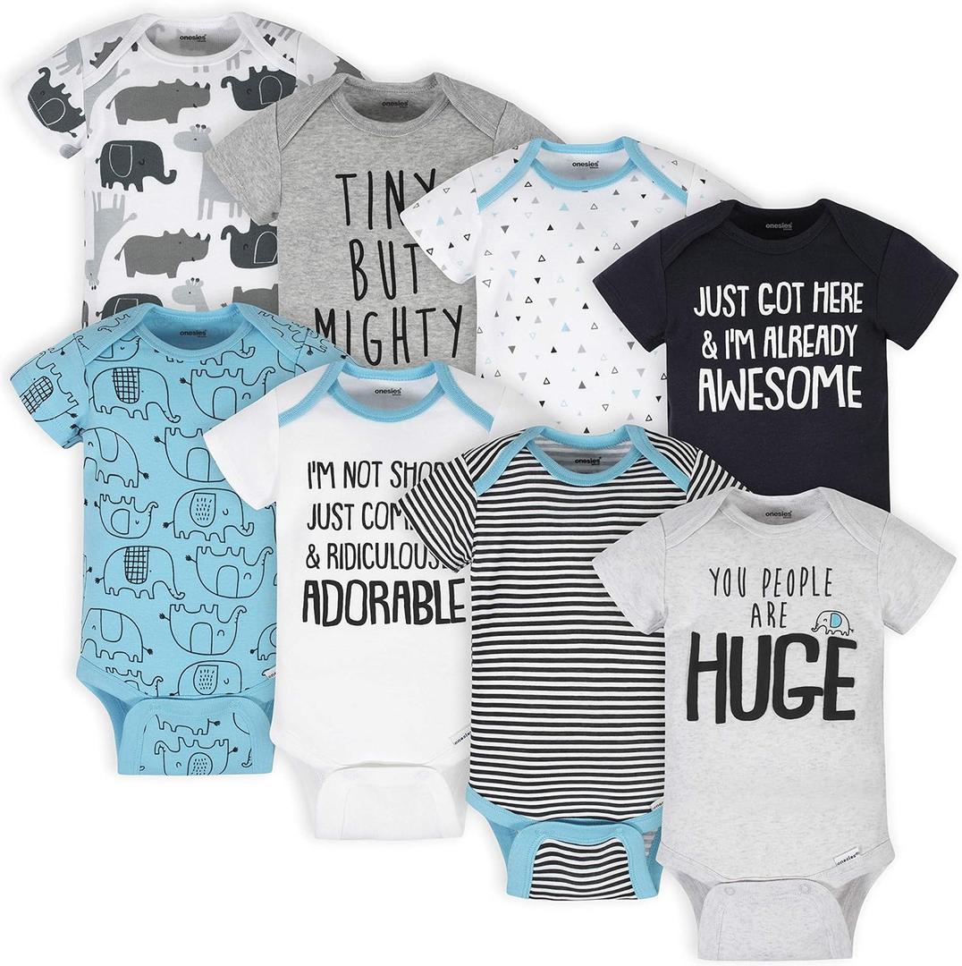 Onesies Brand unisex-baby 8-pack Short Sleeve Mix & Match Bodysuits (Newborn, White Elephant)