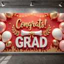 Congrats Grad Banner with 20 Ft Ribbon 71x43 Inch Red Gold Balloon Vivid Fabric Graduation Backdrop Party Decorations Photo Booth Background for High School College Boys Girls