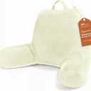 Sasttie Reading Pillow, Velvet Back Pillow for Bed Sitting Up, Adult Back-Rest Support Cushion with Arms for Sit Up on Couch, Sofa, and Floor, Dorm Essentials, Reading Accessories, Cream (18-Inch))