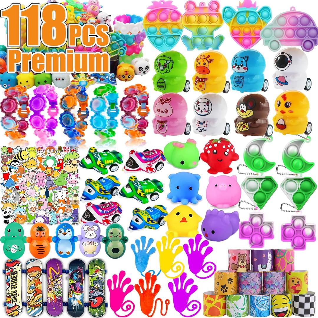 128 Pcs Party Favors for Kids Easter Egg Fillers,Fidget Treasure Box Toys, Classroom Prizes, Pinata Filler Goodie Bag Stuffers, Treasure Chest Carnival Prizes, Prize Box Bulk Toys for Boys Girls 4-8