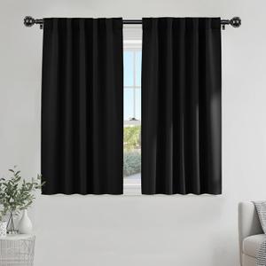 PONY DANCE Black Kitchen Blackout Curtains Over Sink, Short Half Curtains for Bathroom Basement Small Window Decor, Thermal Insulated Light Blocking Bedroom Draperies, W 42 x L 45 inches, 2 Panels Set
