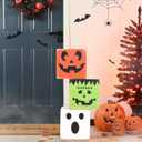 Halloween Square Wood Block Decorations - Fall Pumpkin Ghost Decorations,Spooky Tiered Tray Decorations,Halloween Party Photo Props,Pumpkin Ghosts Square Wooden Blocks Home Decorations