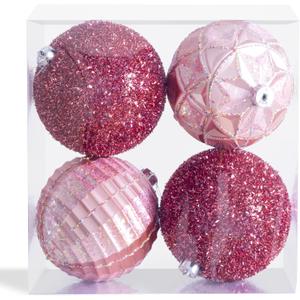 Large Pink Christmas Ornaments 5.9 inch Pink Christmas Balls 4 PCS Decorative Hanging Ornaments Large Christmas Tree Balls Ornaments for Home Party Holiday Xmas Gifts