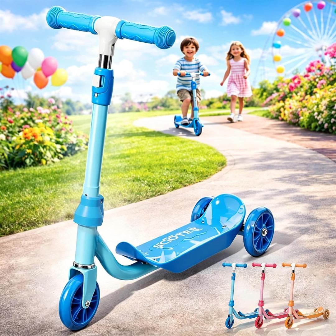 Kids Scooter Ages 3-7 - Three Wheel Preschool Toddler Kick Scooters,Safer Steering,Light Up Wheels, Adjustable Handlebar, Wide Anti-Slip Deck, Birthday for Boys Girls - Blue