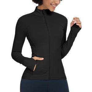 QUEENIEKE Womens Running Jacket Athletic Workout Jackets Track Full Zip Up Gym for Women Yoga Top Nurse Align Slim Fit Sport bbl Scrub Jacket Long Sleeve Sweater Black Small