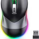 PEIOUS Wireless Mouse, Jiggler Mouse for Laptop - LED Mouse Rechargeable Computer Mice Mouse Mover Undetectable Random Movement with On/Off Button Keeps Computer Awake - Black & Grey
