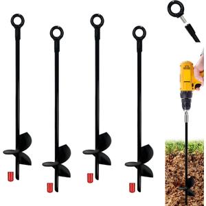 Ground Anchors, Tent Stakes Heavy Duty, Trampoline Anchor Kit, Triple Propeller,Heavy Duty Anchor Hook for Canopies, Car Ports, Sheds, Swing Sets, Easy to use, 4pcs 15 Black