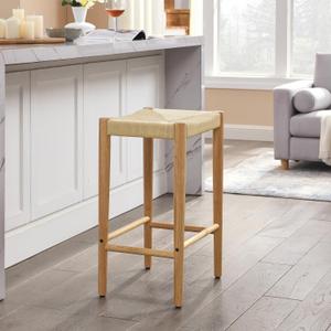 25.9-inch Woven Rope bar Stool, Made Paper Rope and Handmade, can be Used as Counter Stool, Woven bar Stool in Restaurants, and Backless Stool in Kitchen counters (Nature 1)