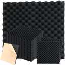 Pangda 12 Pack Self-adhesive Acoustic Panels, 20"x20"x1" Sound Proof Foam Tiles, High Density Fireproof Studio Wall Panels for Noise Absorption in Studio, Home Office, KTV