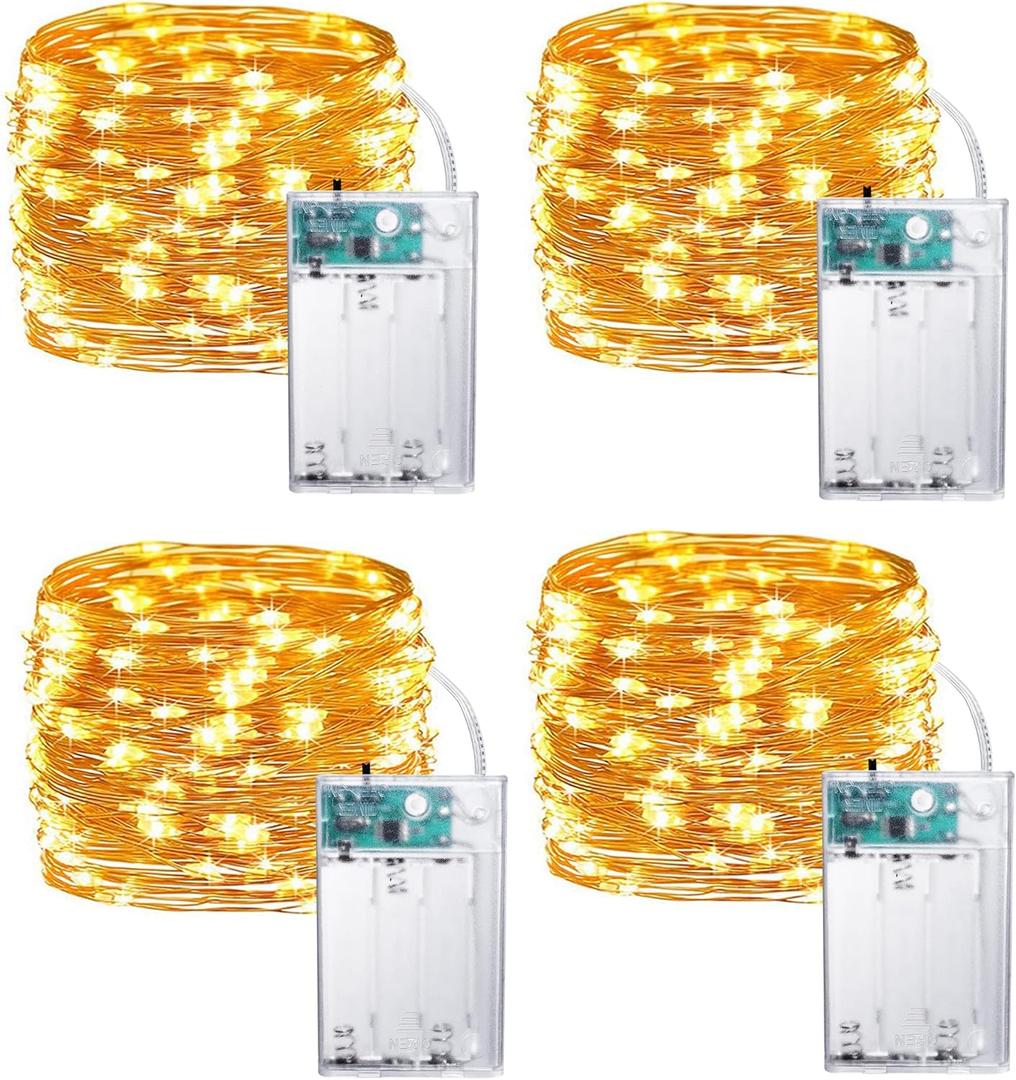 Joomer LED Fairy Lights Battery Operated, 4 Pack Each 16FT 50 LED Cuttable Starry Lights with Timer for Bedroom, Parties, Wedding Christmas Indoor Decor (Warm White)