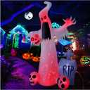 12 FT Halloween Inflatables Outdoor Halloween Blow Up Yard Decorations Horror White Ghost with 3 Skull Heads Bleeding Eyeball Tombstone Halloween Decorations Clearance for Party Yard Garden