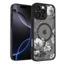 SobLn for iPhone 16 Pro Max Case, Black Floral Flower Pattern Case [Compatible with MagSafe] [Translucent Matte] Cute Slim Shockproof Protective Women Girls Phone Case 6.9", White Flower