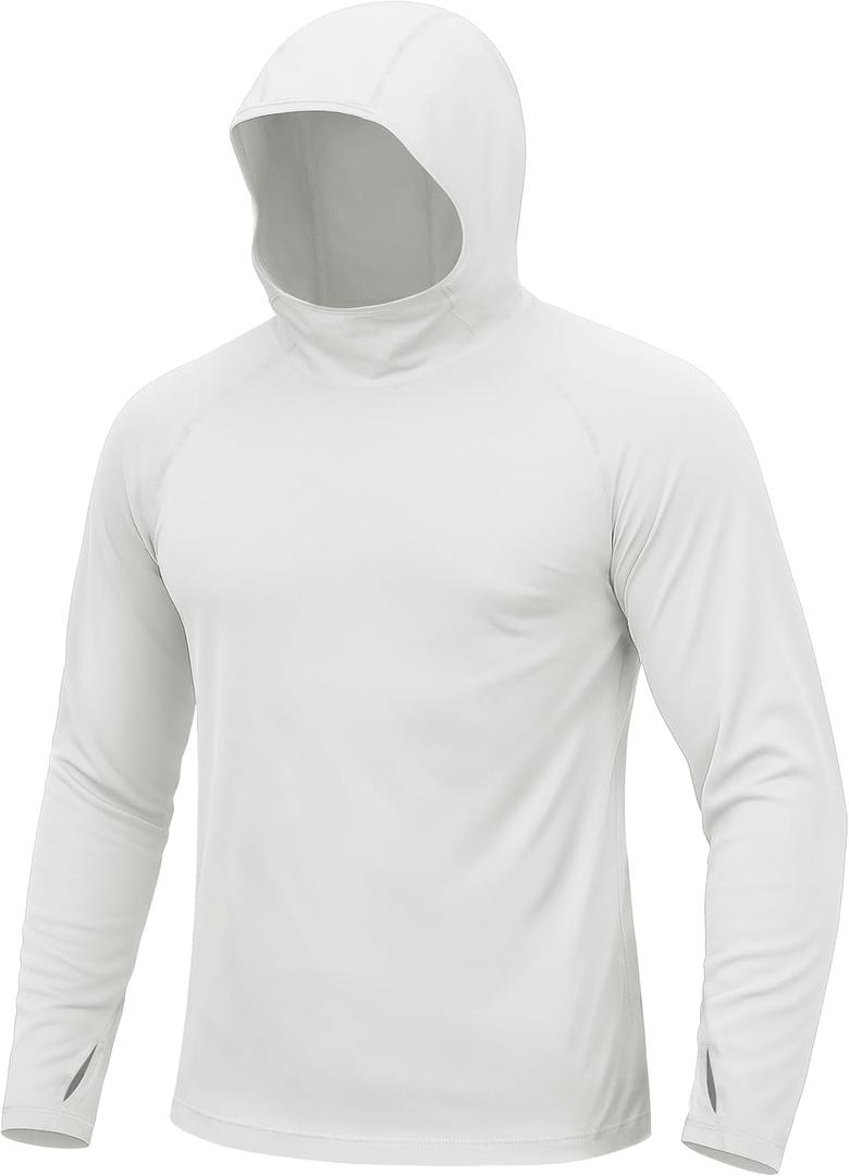 TACVASEN Men's Rash Guard Sun Hoodie Long Sleeve UPF 50+ Sun Protection SPF Quick Dry Hiking Swim Fishing Shirt (White, M)