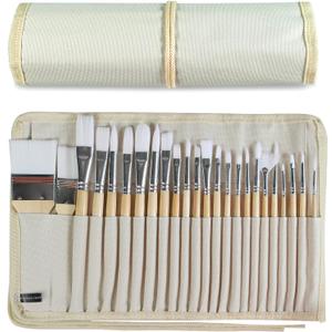 Paint Brushes Set of 24 Pieces Wooden Handles Brushes with Canvas Brush Case, Professional for Oil, Acrylic and Watercolor Painting (Large)