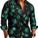 Barry.Wang Mens Christmas Shirts Xmas Holiday Party Button Down Dress Shirts Long Sleeve Snowflake Tree Shirt Halloween (Black, M)