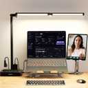LED Desk Lamp for Home Office: Desk Light Double Head Adjustable with Power Strip 2 AC Outlets, USB-C USB-A Charging Ports Surge Protection, Foldable Table Lamp for College Dorm Room Essentials