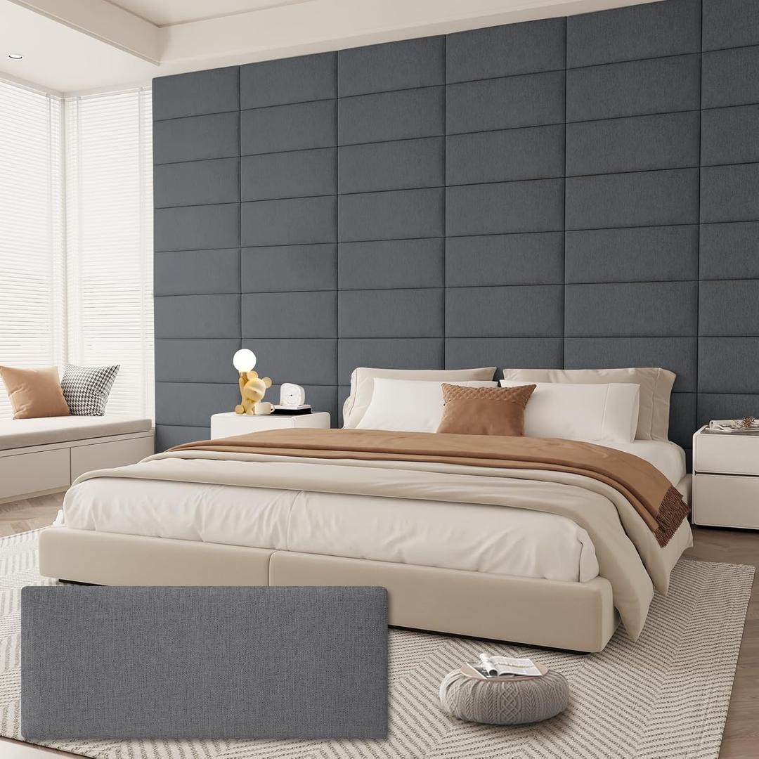 Upholstered Headboard for Full Twin Size Bed, Wall Mounted & Peel and Stick Headboard, Soundproof DIY Wall Panels, Fabric Tufted Head board in Modern Design for Bedroom (6 Panels, Each 23.62"x9.84" (Dark Gray-fabric)