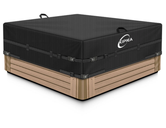  Kipiea 600D Outdoor Waterproof Square Hot Tub Cover Protector, Heavy Duty Polyester SPA Covers UV Protection Cover 78" L x 78" W x 20" H, Black