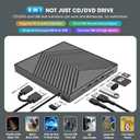 ROOFULL External CD DVD Drive, USB 3.0 Type-C CD Burner DVD Player Optical Disk Drive Writer with 4 USB Ports + 2 SD/TF Card Reader + Protective Carrying Case for Laptop PC Windows Mac Linux Computer