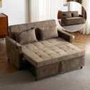 Merax 3 in 1 Convertible Sleeper Sofa Bed, Futon Couches for Living Room with USB Ports | Phone Holder| Reversible Backrest | Pull Out Couch |Small Loveseat, Brown