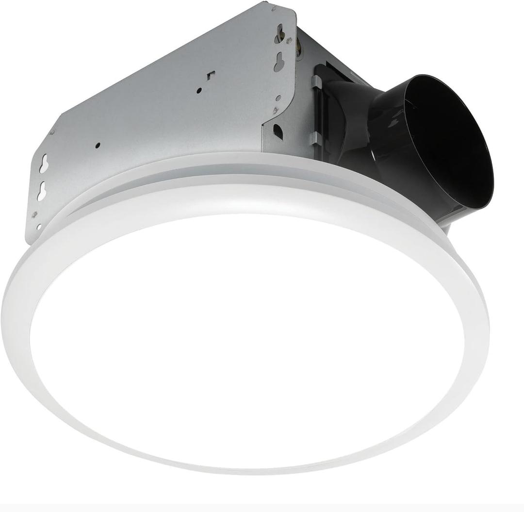 Homewerks 7141-50 Bathroom Fan Integrated LED Light Ceiling Mount Exhaust Ventilation 0.7 Sones 50 CFM, White