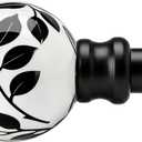 Ceramic Curtain Rods Black for Windows 66 to 120 Inches Adjustable Length Heavy Duty 1" Diameter Window Curtain Rod with Modern Leaf Pattern Decorative Finials for Bedroom Kitchen Living Room