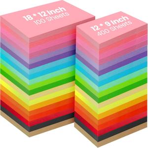 Yeaqee 500 Sheets Colored Construction Paper Bulk 8.5 x 11'' and 12 x 18'' Construction Paper Lightweight Art School Supplies Colorful Craft Paper for Kids Adults Arts and Crafts (70 GSM)