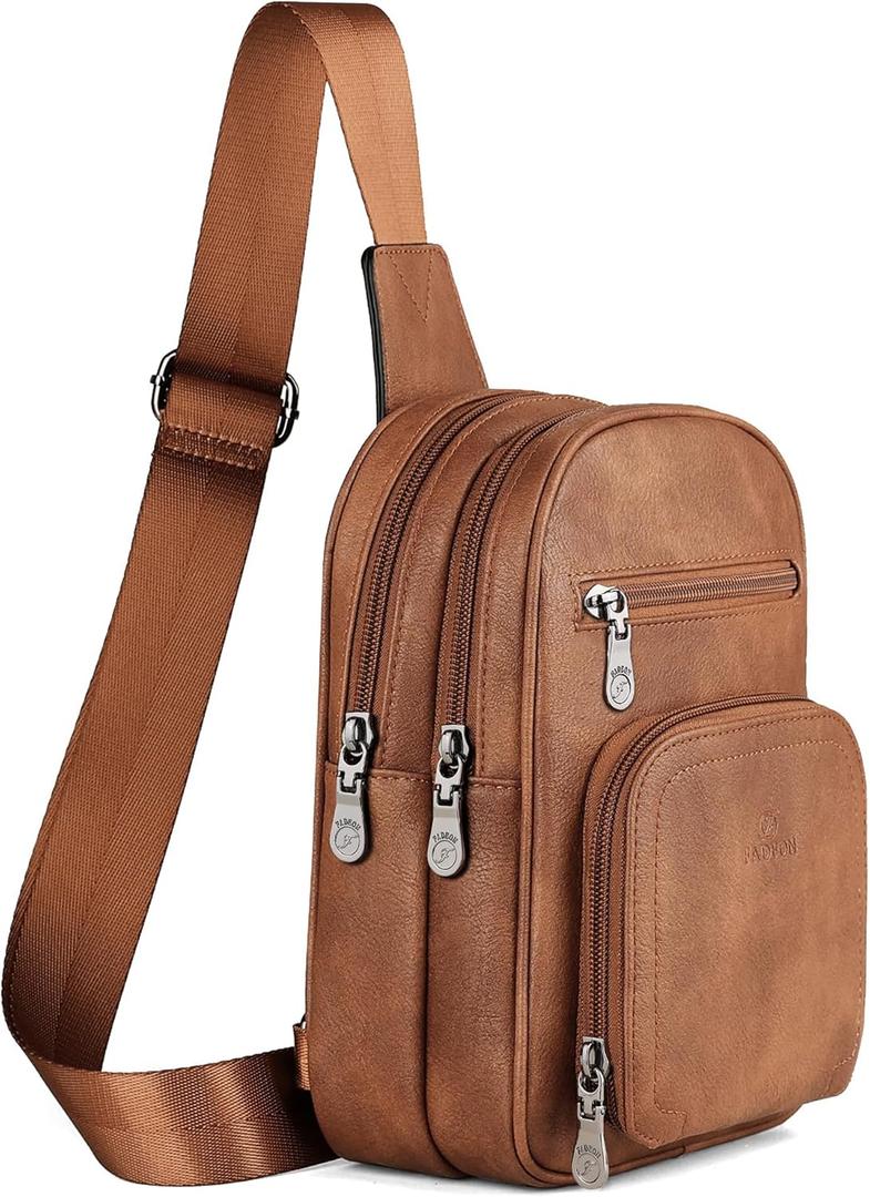 FADEON Sling Bags for Women Crossbody Bags, Designer PU Leather Sling Purse Multi-Pocket Packs with Card Slot Purse Brown (1 Brown Retro Style)
