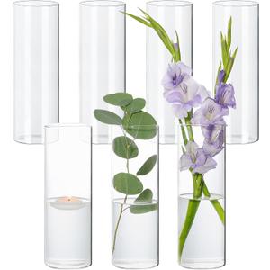 7Pcs Glass Cylinder Vase for Centerpieces 10 Inch Tall Clear Glass Flower Vase Bulk, Glass Hurricane Candle Holder Floral Vases for Table, Floating Candle Vases for Wedding Home Dcor