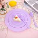 KIRE 150 PCS Purple Plastic Plates - Purple Dinnerware Set Disposable 25 Dinner & 25 Salad Plates 25Forks 25Knives 25Spoons 25Clear Cups for Birthday/Baby Shower/Easter/Spring