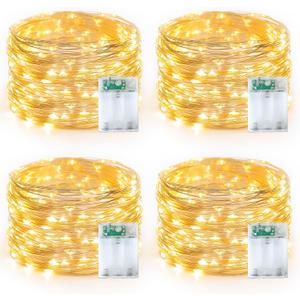 YEGUO 4 Pack Fairy Lights Battery Operated - 16ft 50 LED String Lights, Christmas Mini Lights Indoor for Bedroom Wedding Party Holiday Gift (Warm White)