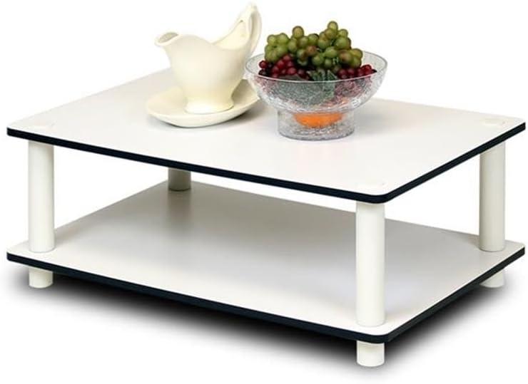 Furinno JUST Coffee Table, 2-Tier Modern Coffee Table with Open Shelf, Toolless Assembly Side Table, for Living Room, Bedroom, Home Office, White