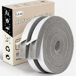 Air Conditioner Foam-2 Rolls, 1 Inch Wide X 1 Inch Thick Total 13 Feet Long, AC Foam Weather Stripping Insulation Tape for Face Shield's Headband(6.5ft x 2 Rolls)