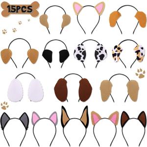 CiyvoLyeen 15 PCS Puppy Dogs Ear Headbands for Pet Birthday Party New Year Favors Dog Theme Costumes Dress-up Photo Booth Props Cute Puppy Baby Shwer Party Supplies Gift