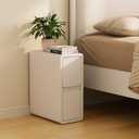 Narrow Nightstand - Narrow Bedside Table with Drawers, Wood Small Nightstand with Leather Surface for Bedroom, White - 7.9" W